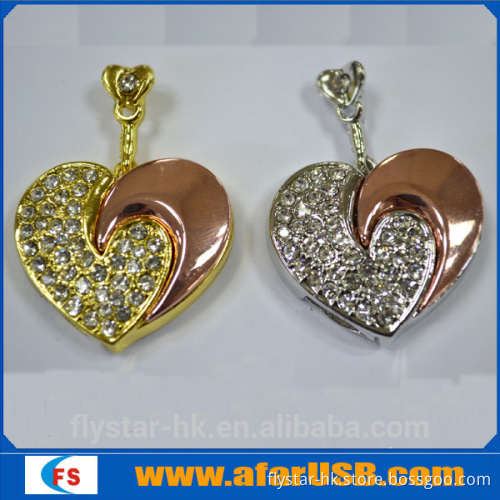 Mini crystal heart necklace usb, mini heart crystal usb stick, diamond heart usb flash drive